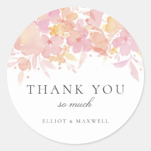 Adesivo Redondo Vinheta Floral de Casamento Floral Cor de Água, Bl