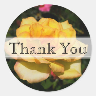 Adesivo Redondo Vinheta Floral de Casamento Rosa Amarela