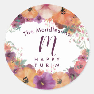 Adesivo Redondo Vinheta floral de cor feliz