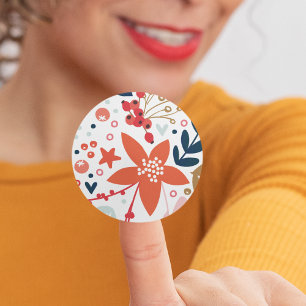 Adesivo Redondo Vinheta Floral de Natal Bonito