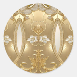 Adesivo Redondo Vinheta Floral de Ornamentado Dourado