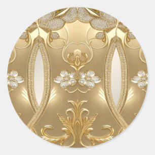 Adesivo Redondo Vinheta Floral de Ornamentado Dourado