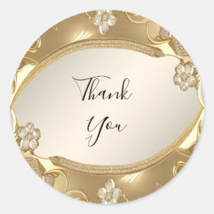 Adesivo Redondo Vinheta Floral de Ornamentado Dourado