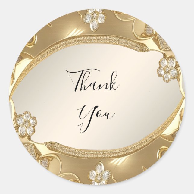 Adesivo Redondo Vinheta Floral de Ornamentado Dourado (Frente)