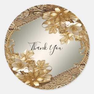 Adesivo Redondo Vinheta Floral de Ornamentado Dourado Moderno