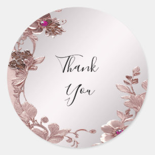 Adesivo Redondo Vinheta Floral de Ornamentado Rosa