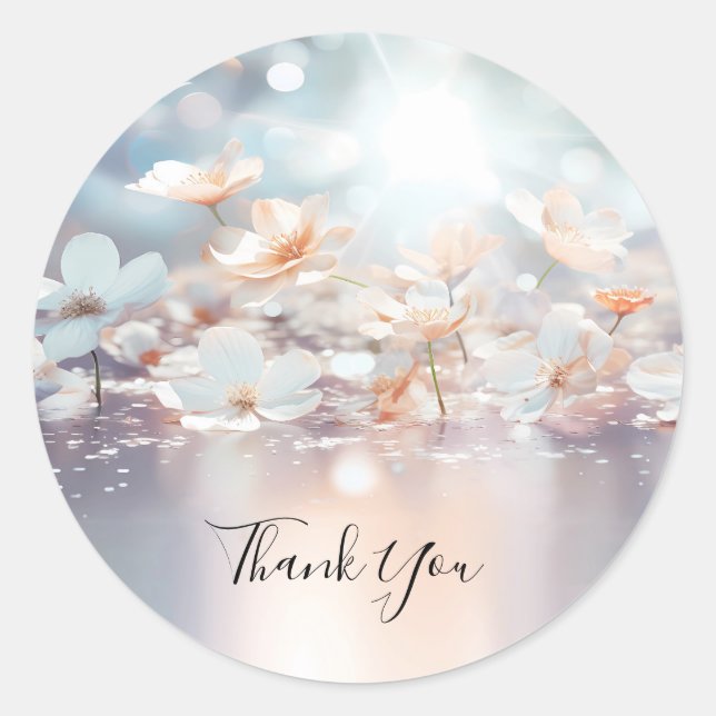 Adesivo Redondo Vinheta Floral de Pêssego Branco (Frente)