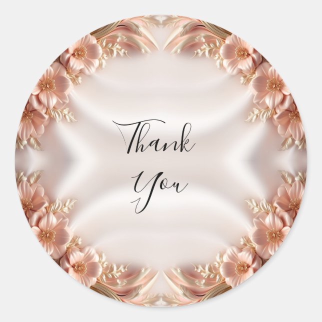 Adesivo Redondo Vinheta Floral de Pêssego Laranja Elegante (Frente)