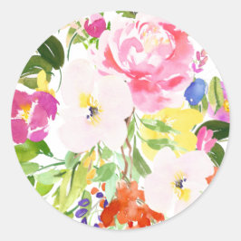 Adesivo Redondo Vinheta Floral de Primavera de Aquarela