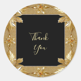 Adesivo Redondo Vinheta Floral do Ornamentado Preto Dourado