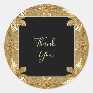 Adesivo Redondo Vinheta Floral do Ornamentado Preto Dourado