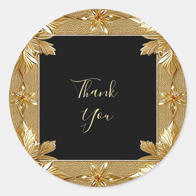 Adesivo Redondo Vinheta Floral do Ornamentado Preto Dourado (Frente)