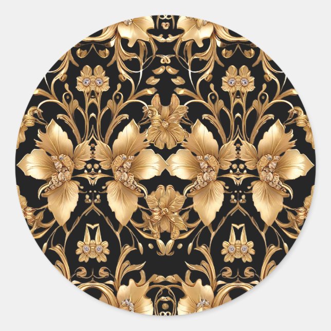 Adesivo Redondo Vinheta Floral do Ornamentado Preto Dourado (Frente)