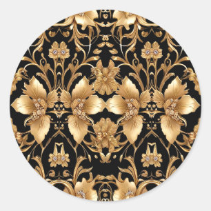 Adesivo Redondo Vinheta Floral do Ornamentado Preto Dourado