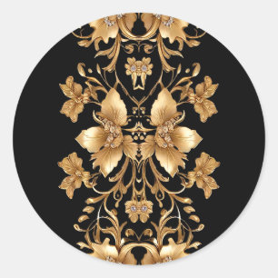 Adesivo Redondo Vinheta Floral do Ornamentado Preto Dourado