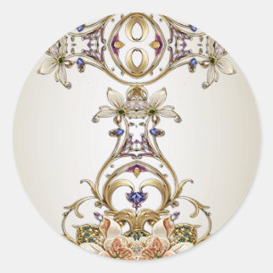 Adesivo Redondo Vinheta Floral Dourada branca