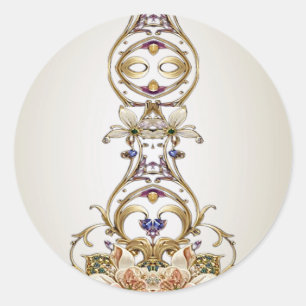 Adesivo Redondo Vinheta Floral Dourada branca