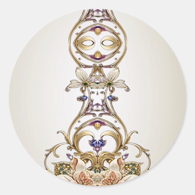 Adesivo Redondo Vinheta Floral Dourada branca (Frente)