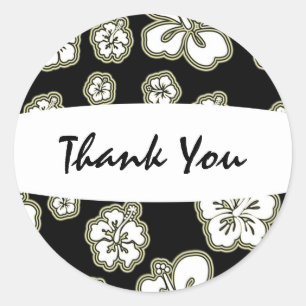 Adesivo Redondo Vinheta Floral Elegante Branco Tan e Preto Hibiscu