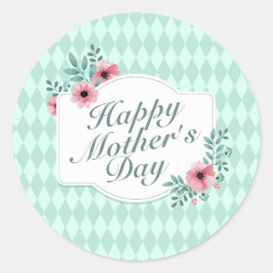 Adesivo Redondo Vinheta Floral Frame de Dia de as mães Feliz Eleg