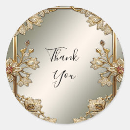 Adesivo Redondo Vinheta Floral Frame de Ornamentado Dourado