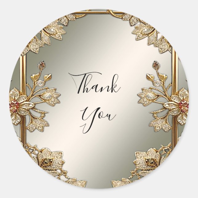 Adesivo Redondo Vinheta Floral Frame de Ornamentado Dourado (Frente)