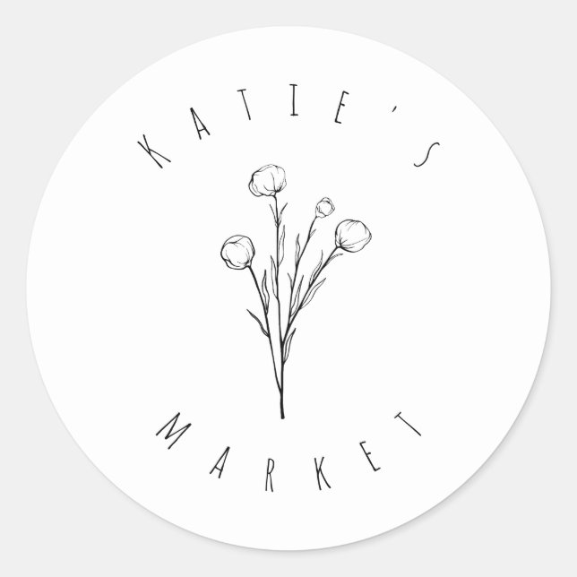 Adesivo Redondo Vinheta Floral Mínima (Frente)