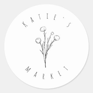 Adesivo Redondo Vinheta Floral Mínima