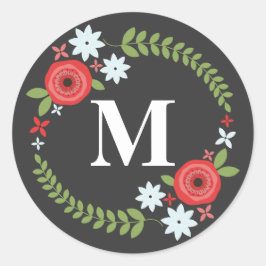 Adesivo Redondo Vinheta Floral Monogramas, Cinza