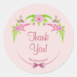 Adesivo Redondo Vinheta Floral Nostálgica Rosa e Verde