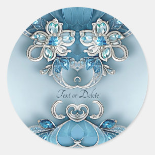 Adesivo Redondo Vinheta Floral Ornamentado Azul