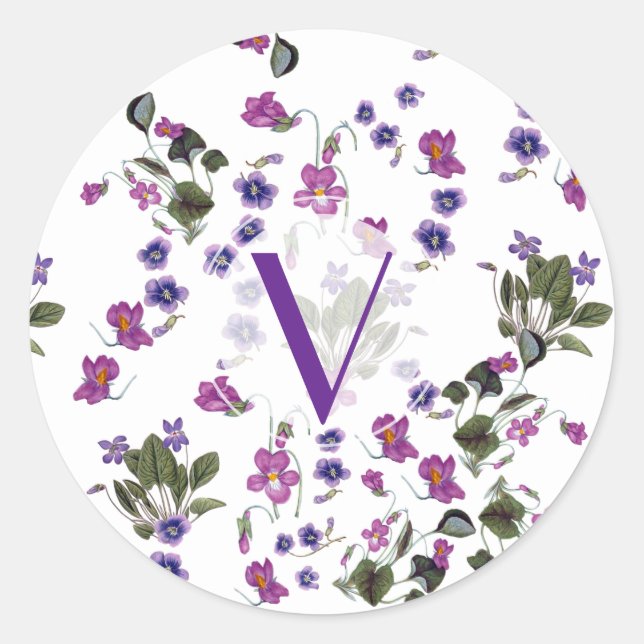 Adesivo Redondo Vinheta Floral para Violetas Roxas Personalizadas (Frente)