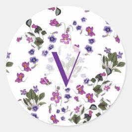 Adesivo Redondo Vinheta Floral para Violetas Roxas Personalizadas