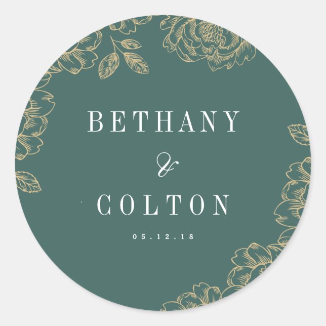 Adesivo Redondo Vinheta Floral Romântica | Esmeralda (Frente)