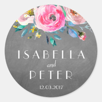 Adesivo Redondo Vinheta Floral Russo Moderno de Chalkboard