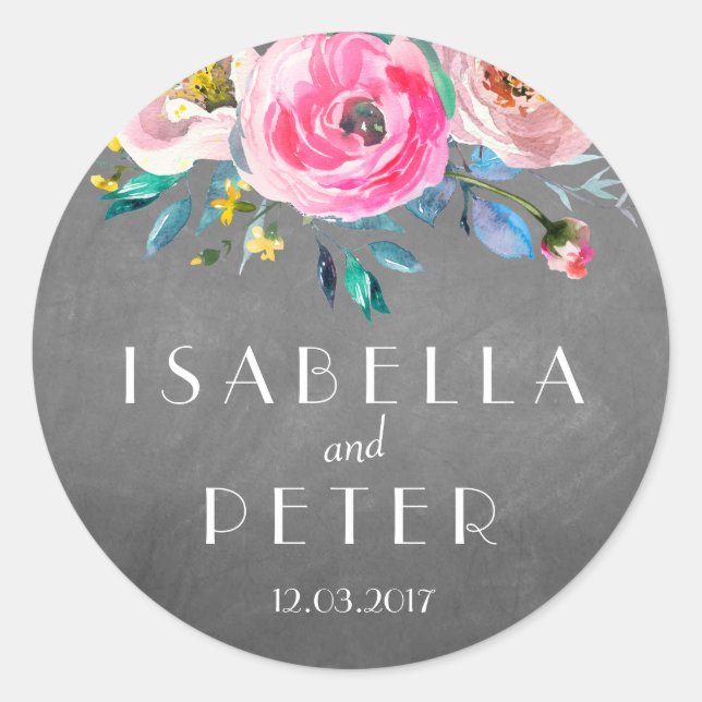 Adesivo Redondo Vinheta Floral Russo Moderno de Chalkboard (Frente)