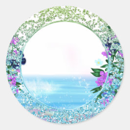Adesivo Redondo Vinheta Floral Tropical Mística Oceânica