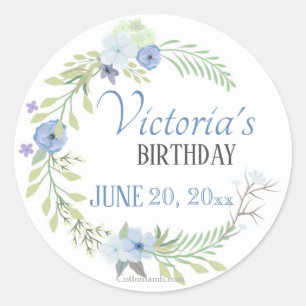 Adesivo Redondo Vinheta Flores Azul