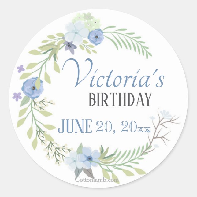 Adesivo Redondo Vinheta Flores Azul (Frente)
