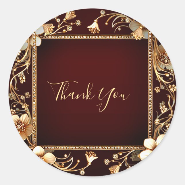 Adesivo Redondo Vinheta Flores de Ouro Borgonha (Frente)