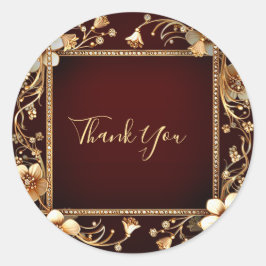 Adesivo Redondo Vinheta Flores de Ouro Borgonha