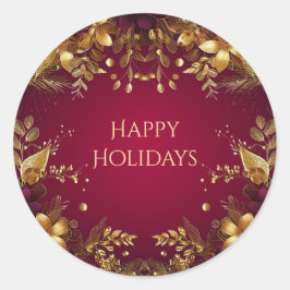 Adesivo Redondo Vinheta Flores Douradas Vermelhas Borgonha