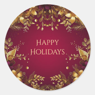 Adesivo Redondo Vinheta Flores Douradas Vermelhas Borgonha