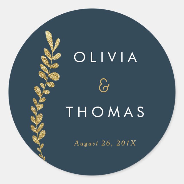 Adesivo Redondo Vinheta Folha Dourada editável a cores, Vinheta-fa (Frente)