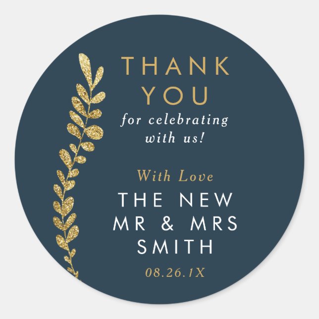 Adesivo Redondo Vinheta Folha Dourada editável a cores, Vinheta-fa (Frente)