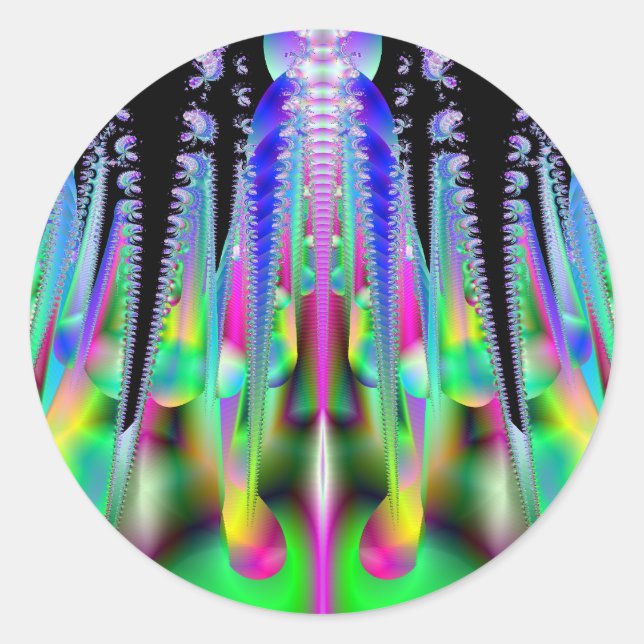 Adesivo Redondo Vinheta Fractal de Foguete Psicótico (Frente)