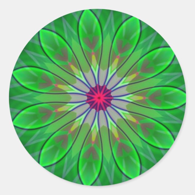 Adesivo Redondo Vinheta Fractal Decal Verde da Daisy Mandala (Frente)