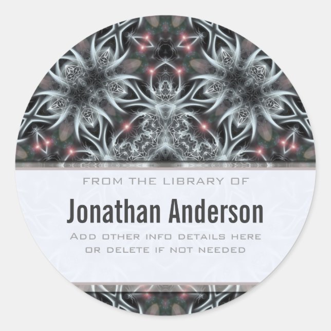 Adesivo Redondo Vinheta Fractal Fractal de Prata (Frente)
