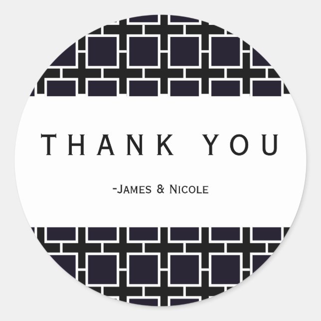 Adesivo Redondo Vinheta Geométrica de Partido Chic Quadrado Preto  (Frente)