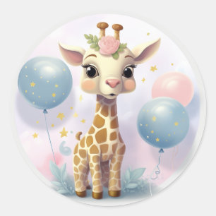 Adesivo Redondo Vinheta Giraffe